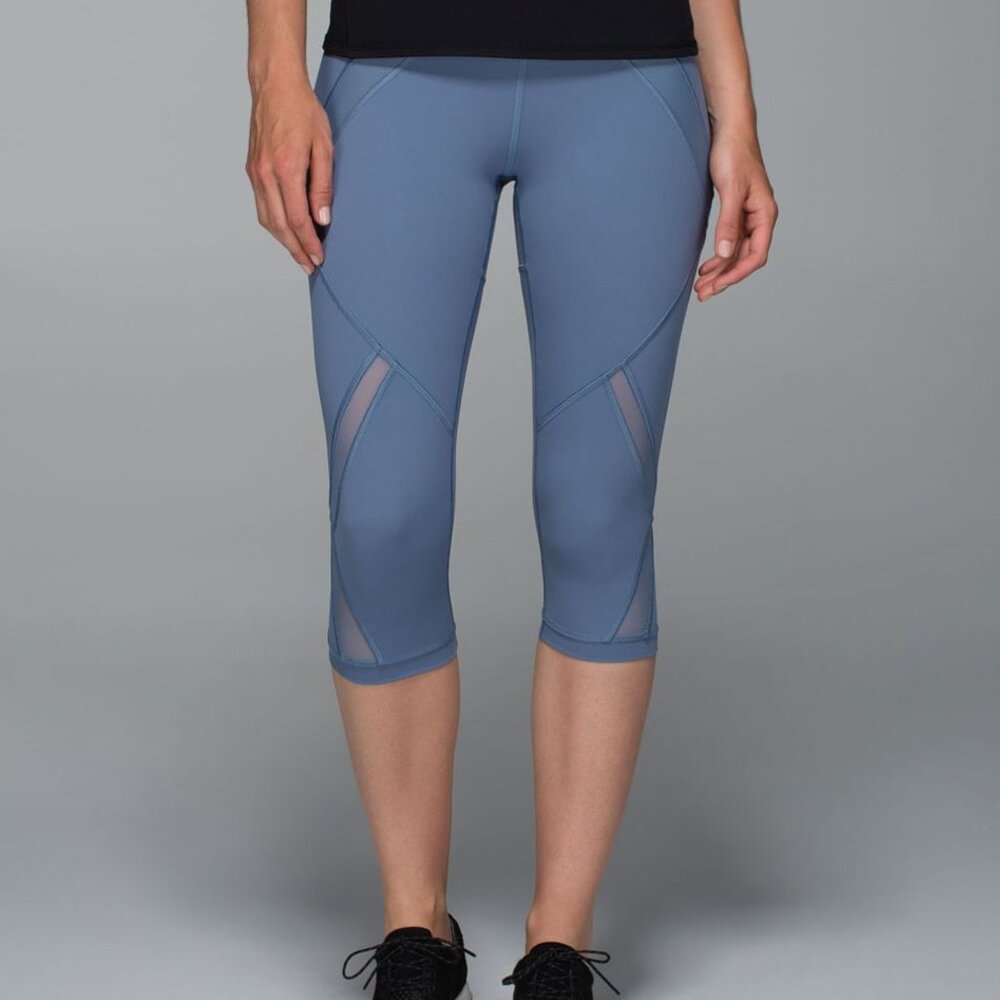 Lululemon Cool‎ to Street Leggings Blue Crop Mesh 17" Yoga Pilates Dance